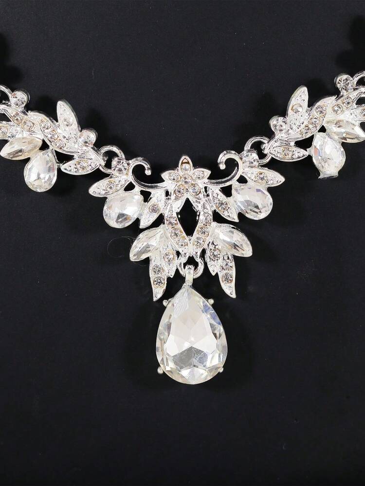 4件套青少年首饰套装，公主项链套装，皇冠项链套装，水晶级派对头饰，豪华皇冠项链礼盒，适合婚礼、节日、晚会等场合 - 銀色 - 查看 2