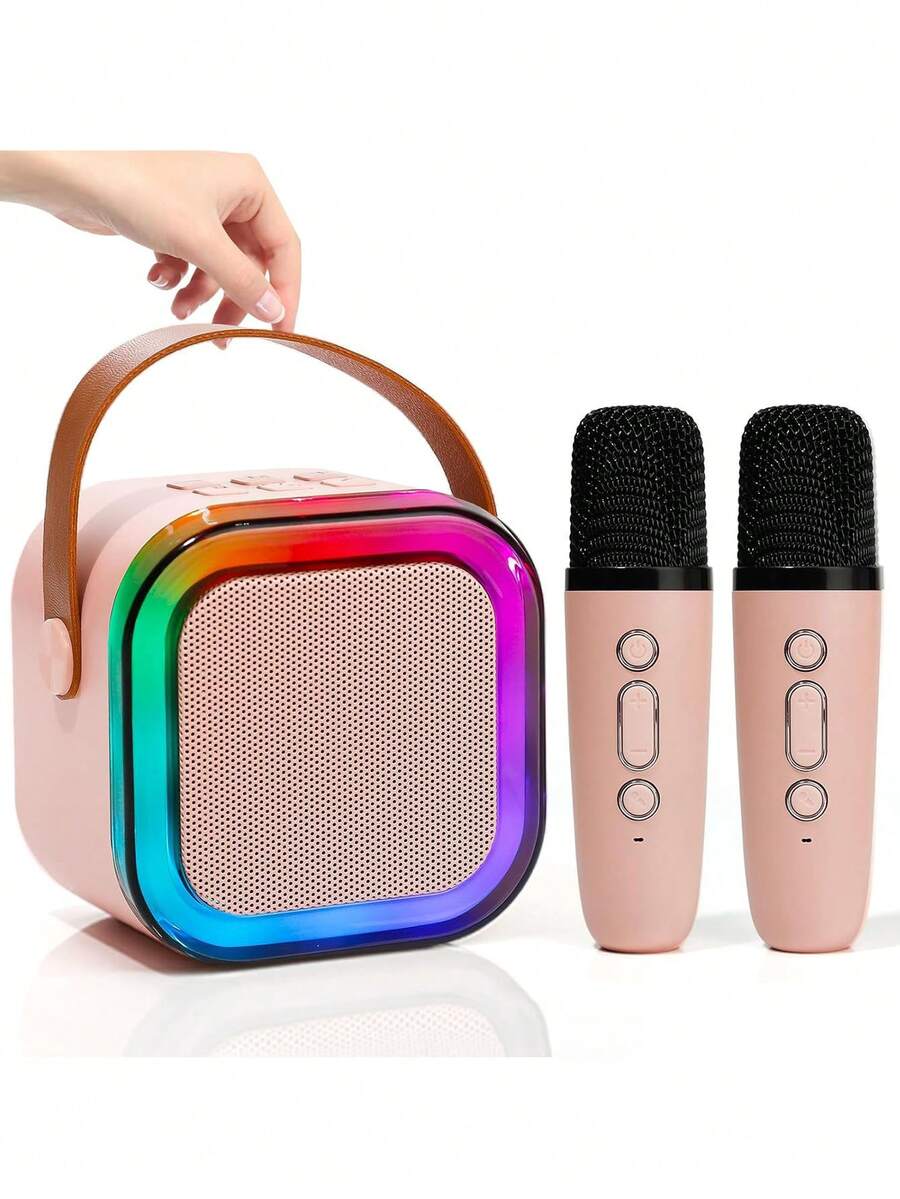 Mini máquina de karaoke , altavoz Bluetooth portátil con 2 micrófonos inalámbricos - Rosa - Ver 1