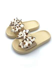 1 paire de pantoufles à pois avec nœud et semelle souple, convenant pour le port intérieur et extérieur, la maison, la salle de bain, la piscine, l'été - Nude - Voir 12