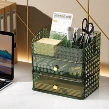 3 PiecesTransparent Plastic Makeup Organizer With Drawers - Countertop Vanity Makeup Storage Box, Lightweight, Non-Electric, Stackable Design, Clear Skincare Holder, Large Capacity, Durable Structure, Ideal For Dorm And Bathroom - Multicolor - View 3
