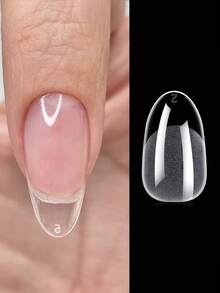 240片预成型杏仁形哑光亚克力美甲贴纸，全覆盖凝胶美甲贴纸，方形透明凝胶按压式假指甲，适用于美甲延长和居家DIY美甲