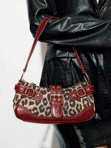 New Fashion Buckle Leopard Print Handbag & Shoulder Bag, Suitable For Parties, Outings, Vacations, Shopping And Daily Use, Can Store Coins, Phones, Also Suitable As A Work Bag For Office Ladies, College Students And Working Women, Elegant Ladies Bag - Đỏ - Xem 3