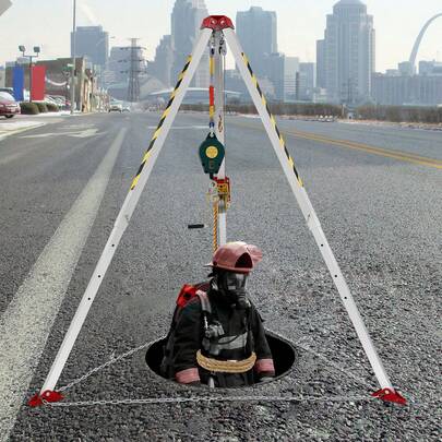 Confined Space Tripod Kit, 1200 Lbs Winch, Rescue Tripod, Rescue Tripod With Fall Arrester For Down Wells, Road Construction, Power Engineering, High-Rise Buildings, Fire Rescue