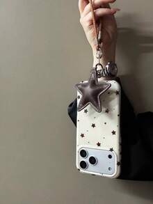 Custodia per telefono con motivo a stelle bianco latte, nuova custodia protettiva di alta gamma stile coreano autunno/inverno minimalista e creativa per iPhone 13, 14, 15, 16, 17 Pro Max, con cordino, stile Ins