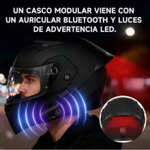 Casco Integral con Luz LED y Auricular Bluetooth - Color Negro Mate, Material ABS, Talla M, Certificación , Certificaciones MSDS y UN38.3 | Incluye: Casco + Luz LED + Bluetooth Y10 + Altavoz y Micrófono + Base de Sujeción de Pinza + Cable de Carga Type-C | Embalaje: Bolsa de Tela No Tejida + Caja de Cartón de Cuero para Interior - XL - Ver 3