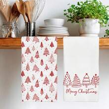 2pcs Multi-Use Minimalist Christmas Towels - Christmas Tree Pattern Soft Polyester Highly Absorbent Dish Cloths Machine Washable Suitable For Kitchen Decor Kitchen Cleaning Holiday Party Decoration Kitchen & Bathroom Essentials Home Decor  Gifts For Friends - Multicolor - View 3