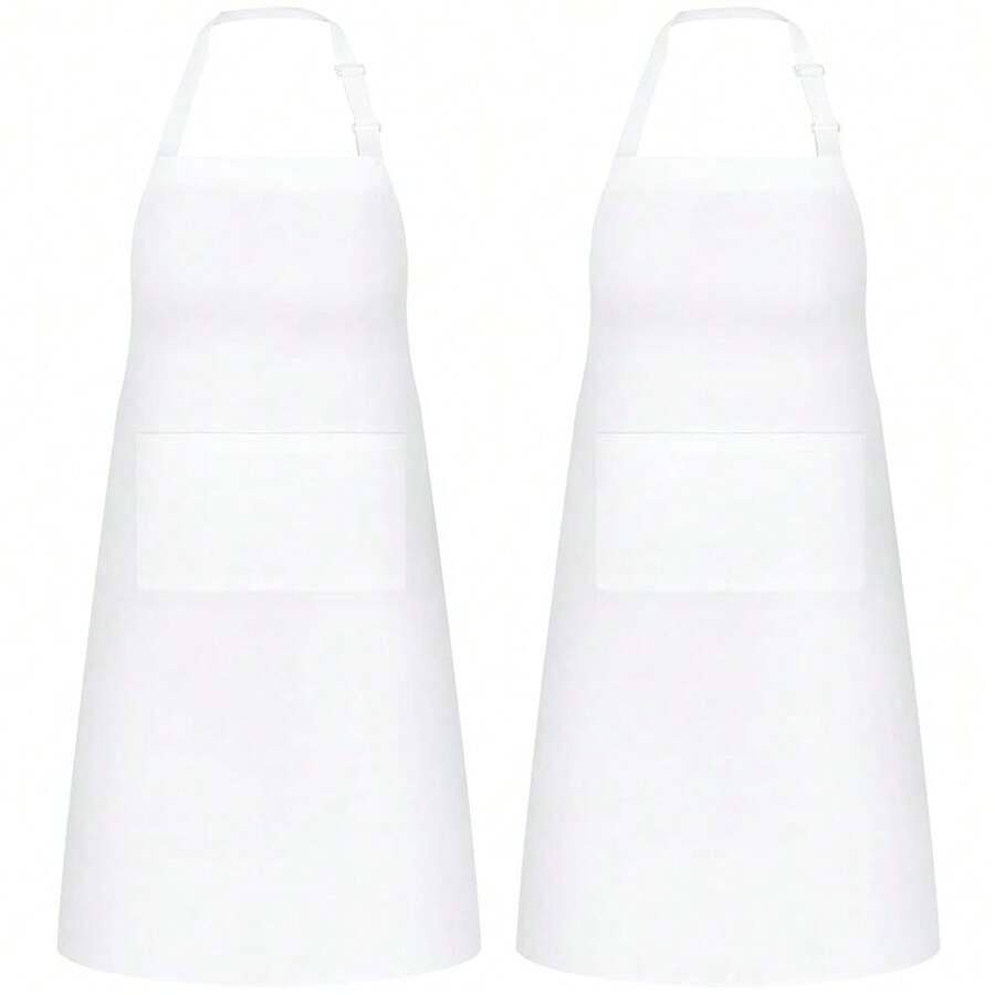 NLUS 2 Pack White Aprons With 2 Pockets For Women Men Kitchen Aprons With Pockets, Chef Aprons For BaFKing BBQ CooFKing,TrueWhite - 真白 - 查看 1