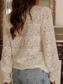 Elegant Women's Lace Solid Color Lace Top With Delicate Floral Lace Decoration. Suitable For Daily Wear, Romantic Dates Or Vacation. Suitable For Spring, Summer And Autumn Seasons. - Apricot - View 7