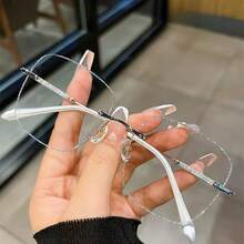 1 Piece Starry Sky Frameless Transparent Lens Women's Glasses, Shiny Galaxy Frame Flat Mirror - 銀色框架 - 查看 10