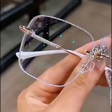 1 Piece Starry Sky Frameless Transparent Lens Women's Glasses, Shiny Galaxy Frame Flat Mirror - 銀色框架 - 查看 6