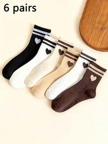 1/6 Đôi tất dài đến bắp chân họa tiết trái tim sọc kaki dành cho nữ - Tối giản, Thoải mái, Thường ngày, Mềm mại - Thích hợp để mặc hàng ngày, thể thao, phong cách đại học - Nhiều màu - Xem 9