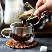 Taza de café de vidrio resistente al calor de doble capa con asa, taza de café de vidrio transparente para uso en la oficina y el hogar - taza - Ver 5