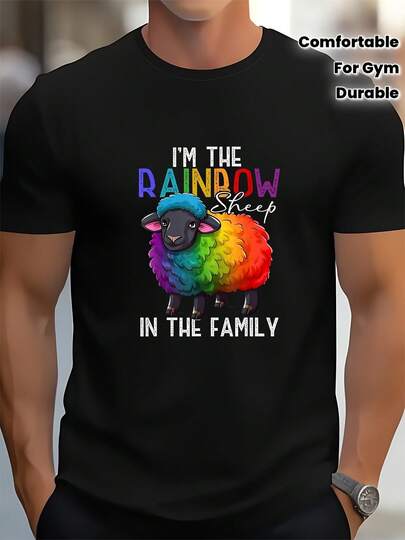 Camiseta LGBTQ Pride de los hombres-Camiseta gráfica divertida "Soy la oveja arcoíris", camisa suave de todos los días para el gimnasio, senderismo, eventos del Orgullo-Camiseta informal de ajuste cómodo para todas las estaciones para parejas e individuos, ropa de senderismo, diseño lúdico, tela cómoda, camiseta llamativo, estilo Unisex, ropa de gimnasio, estampado vibrante, Material duradero, Camiseta de manga corta, traje de parejas