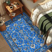 1件装可水洗蓝色波西米亚风天鹅绒地毯，适用于客厅、卧室、玄关等室内场所，可机洗，时尚家居装饰，新年礼物，防滑易清洁，圣诞节和新年装饰地毯，客厅地毯，卧室地毯，床边地毯，简约时尚优雅，适合各种场景和日常使用，主题派对，适用于厨房、浴室、客厅、餐厅、书房、卧室和其他玄关装饰。 - 寶藍色 - 查看 4
