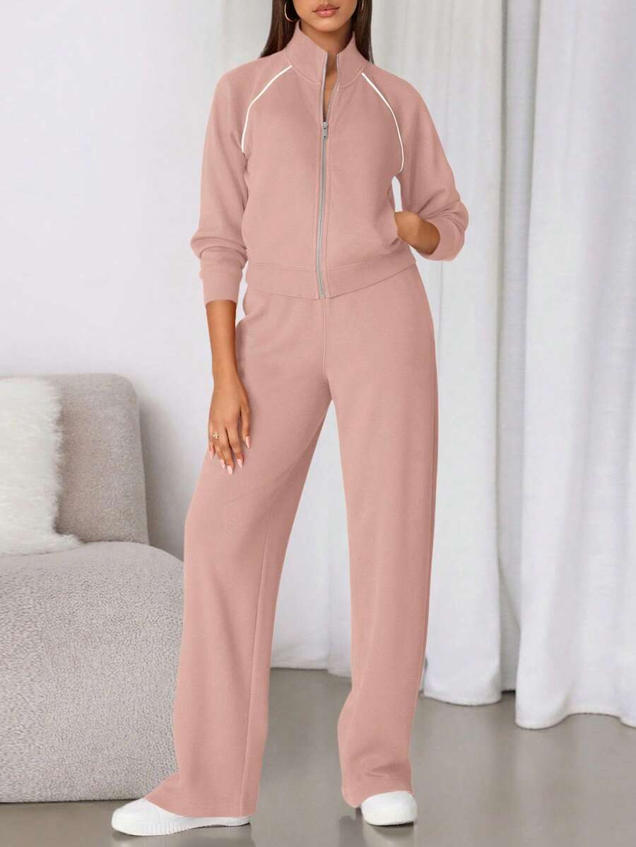 Womens 2 Piece Outfits Sweatsuits  Fall Full Zip Sweatshirts Workout Pants Matching Lounge Sets Going Out Outfits Tracksuits New Years Valentine Vacation Outfit For Women - Màu Hồng baby - Xem 1