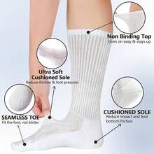 +MD 4 & 6 Pairs Bamboo Diabetic Crew Socks, Non-Binding Loose Fit For Women & Men, Soft Cushioned Sole Moisture Wicking - 4雙白色靠墊 - 查看 4