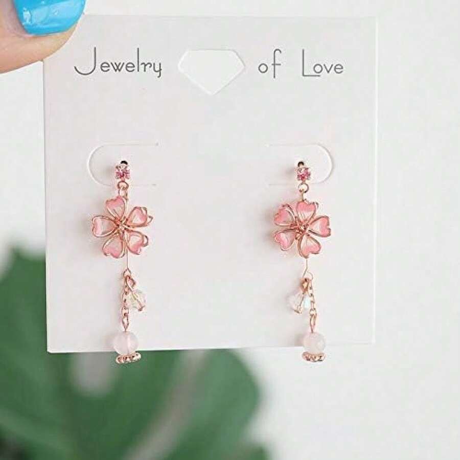Sakura Leaf Statement Earrings - Dainty Flower And Design - Hoa anh đào cổ tích - Xem 1
