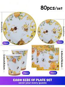 The Bee-Themed Disposable Tableware Set Includes 9-Inch And 7-Inch Paper Cups And Napkins. It Is Suitable For Various Occasions Such As Clubs, Parties, Picnics, Weddings, Family Dinners, And Party Supplies. It Is Suitable For Both Kitchen And Restaurant Decoration, As Well As Party Decoration. Reception Paper Plates Are Disposable Tableware. Wedding And Party, Design. - Multicolor - View 12