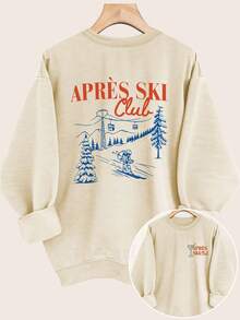 Women'S Vintage Ski Club Graphic Sweatshirt - Gray Long Sleeve Crew Neck With Blue & White Print, "APRES SKI Club" Design, Perfect For Spring/Fall Casual Wear, Ski Club Apparel | Vintage Style Sweatshirt | Construction, Ski Club Merchandise, Ski Sweater, Ski, Women Ski Sweater, Family Ski Jumper, Apres Ski Women, Apres Ski Sweater, Ski Clothes, Apres Ski, Double Print Sweatshirt, Women Sweatshirt/Pullover, Women Blouse, Winter Clothe For Women, Pullover Women Autumnwinter Clothes For Women,New Years Outfit Women,New Year's Eve Vibe Women's Crewneck Sweatshirt - Màu be - Xem 7