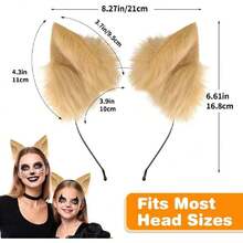 Shinto Cat Ears Headband, Furry Animal Ears Costume Hairband Cute Cat Accessories For Halloween Cosplay Party & Dress Up,30217887 - 棕色 - 查看 2