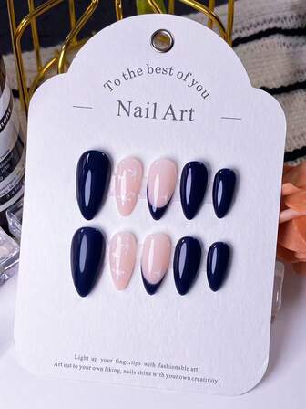 10 Pieces Of Handmade Almond-Shaped Nail Tips With A Blue Design, Featuring Hand-Painted White Stars And Snowflakes, Perfect For Christmas Nails And Winter-Themed Designs. Suitable For Both Girls And Women, These Nails Are Easy To Pair With Different Outfits, Exuding A Minimalist, Stylish, And High-End Aesthetic. They Can Be Used In Various Settings And Can Be Quickly Detached And Reapplied As Needed For Nail Art Applications.