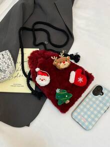 Winter And Autumn Santa Claus Cute Cartoon Red Small Bag For Girls - Knitted Shoulder Bag - Red - View 7
