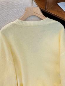 Women's V-Neck Button Knit Cardigan & Maxi Dress Set, Wool Blend, Cream Yellow, Comfortable & Versatile, Loose Fit, Suitable For Commuting And Streetwear - White - View 7