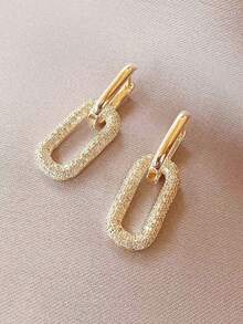 1 Pair 14K Gold Plated Copper Zirconia Stone Elegant Earrings, Thickness 0.03μm - Gold - View 7