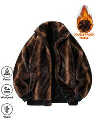 Herrvinterjacka i polarfleece med kompositmaterial, ultramjuk fleece och varm vinterjacka, bekväm passform, snygg ståkrage, varm och bekväm, vindtät utomhuskappa.