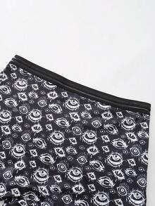 Dircho 5条装女士哥特骷髅印花撞色包边平角内裤，舒适弹力腰带贴身内裤，女士内衣裤 - 彩色 - 查看 8