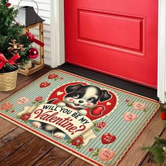 A Item, A Valentine'S Day Card For Dogs, A Gift For Valentine'S Day, A Flannel Mat With A Thickness Of 0.47inch, Featuring Non-Slip, Oil-Resistant, Waterproof, Machine Washable, And Printed Carpet, Perfect For Entryways, Bathrooms, Living Rooms, Laundry Rooms, Home Decor, And Spring Decoration.