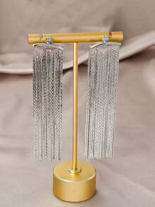 1 对金属链流苏吊坠耳环，优雅简约风格珠宝时尚配饰，适合女士