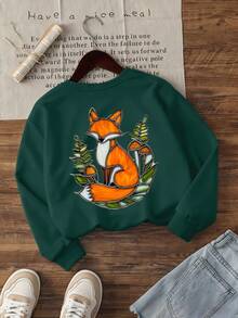 Girls' Clothes Children's Green Hooded Sweatshirt With Stained Glass Style Fox Print, Cute And Fashionable, Suitable For Leisure Sports, Parties - Green - View 1