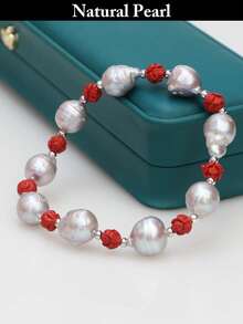 1 pieza Pulsera de perlas de moda, pulsera de perlas barrocas naturales grises, elegante, única, personalizada, adecuada para uso diario, eventos, festivales, fiestas, bodas, con caja de regalo - Tipo D - Ver 8