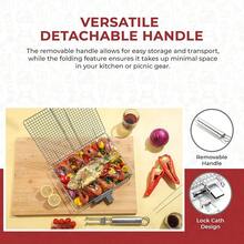 Grilling Basket For Outdoor Grill – Large Foldable Stainless Steel Barbeque Basket With Removable Handle, Skewers & Basting Brush Non-Stick BBQ Grill Basket For Veggies, Fish & Shrimps,Steel - 鋼 - 查看 6