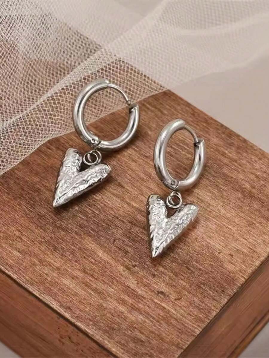 1 Đôi bông tai mặt dây chuyền hình trái tim bằng bạc, trang sức tối giản, quà tặng cho phụ nữ
