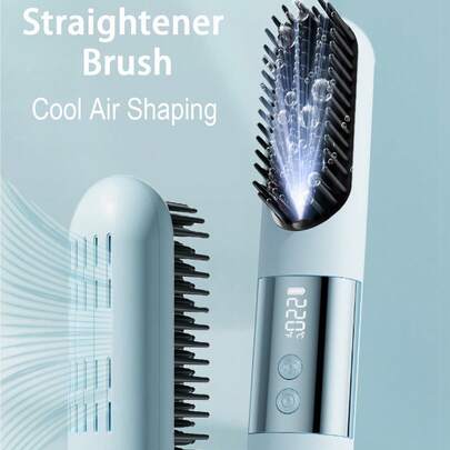 PinkSings 无绳冷风造型直发梳，带液晶显示屏和温度控制，便携式迷你直发器，负离子热风造型梳，带防烫陶瓷涂层，专为女性时尚发型设计