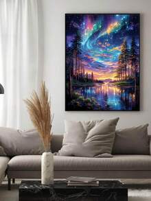 1件装极光风景钻石画套装，5D钻石画DIY编号画，适合初学者，圆形5D钻石画宝石艺术套装，多种尺寸可选，无框 - XY1-563 - 查看 4