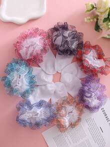 1 par de calcetines de niña con volantes y ribete a cuadros, calcetines de estilo princesa para bebé - Azul - Ver 4