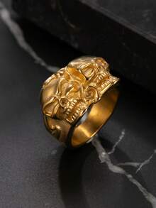 Stainless Steel Punk Style Personalized Double Skull Ring For Men - Multicolor - View 6