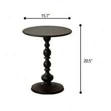 Metal Round Side Table Vintage End Table Small Accent Pedestal Table Nightstand - Black - View 7