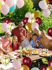 40/80pcs Pink Burgundy Gold Balloons Confetti Metallic Chrome Gold Balloon 60pcs 12inch Wine Red Gold Light Pink Latex Helium Balloon For Wedding Bridal Anniversary Maroon Party Decorations - Multicolor - View 4