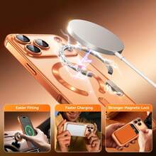 1pc Star Universe Orange Magnetic Adsorption Electroplated Edge Silicone Soft Transparent Full Coverage Glass Lens Film Strong Magnet Compatible Magnetic Wireless Charging Anti-Dust Anti-Drop Non-Yellowing Phone Case Compatible With Apple 17Pro/17ProMax/Air/17/16Pro/16ProMax/16Plus/16/16E/SE4/15Pro/15ProMax/15Plus/15/14Pro/14ProMax/14Plus/14/13Pro/13ProMax/13/12Pro/12ProMax/12/11ProMax/11/11Pro/XSMax/XR/XS/X