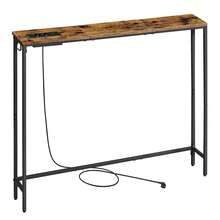 VASAGLE Tavolo Consolle con Stazione di Ricarica, Tavolo Stretto Dietro Divano, 15 x 100 x 80 cm, 1 Gancio, Montaggio Facile, Ingresso, Soggiorno, Marrone Vintage e Nero Inchiostro - Marrone ruggine - Visualizzare 7