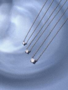 1 pieza Collar de Colgante de Plata de Ley 925 con Moissanita de 2mm/3mm/4mm, Collar Gargantilla Elegante para Mujer, Joyería de Boda, Regalo de Aniversario - Plateado - Ver 3