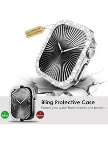 1 Vỏ đồng hồ nữ lấp lánh, tương thích với vỏ đồng hồ Apple (38/42/40/41/44/45/56/49mm), đính hai hàng đá giả, vỏ khung PC cứng chống sốc, tương thích với Apple Watch Series 11/10/9/Ultra/SE/8/7/6/5/4/3 Vỏ thời trang, dễ đeo, cảm ứng nhạy - Bạc - Xem 7