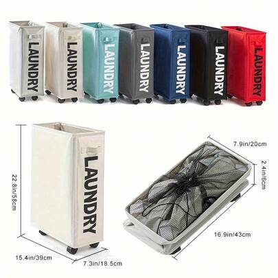 1pc Pulley Foldable Portable Laundry Basket. Yoga Item Storage - Detachable Laundry Bag And Handle, Durable Canvas Storage Space, Suitable For Dorms And Apartment Laundry Rooms, Laundry Accessories, Portable Storage Bin, Fits Small Corners, Minimalist Fabric, Available In Multiple Colors.