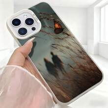 Cubierta de telefono con diseño de mariposa y siluetas en tono azul oscuro para iPhone 14 Pro Max con texto 5000X ideal para uso diario en cafeterias y salones - Blanco - Ver 5