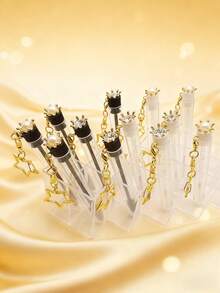 1/3/5件套钻石珍珠皇冠星形钥匙扣睫毛刷眉刷便携管状化妆刷套装，方便旅行化妆工具 - 彩色 - 查看 2