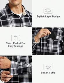 Men's Long Sleeve Plaid Flannel Shirts Cotton Plaid Button Down Shirts For Men Soft Regular Fit Mens Casual Shirts - Đen Trắng - Xem 11